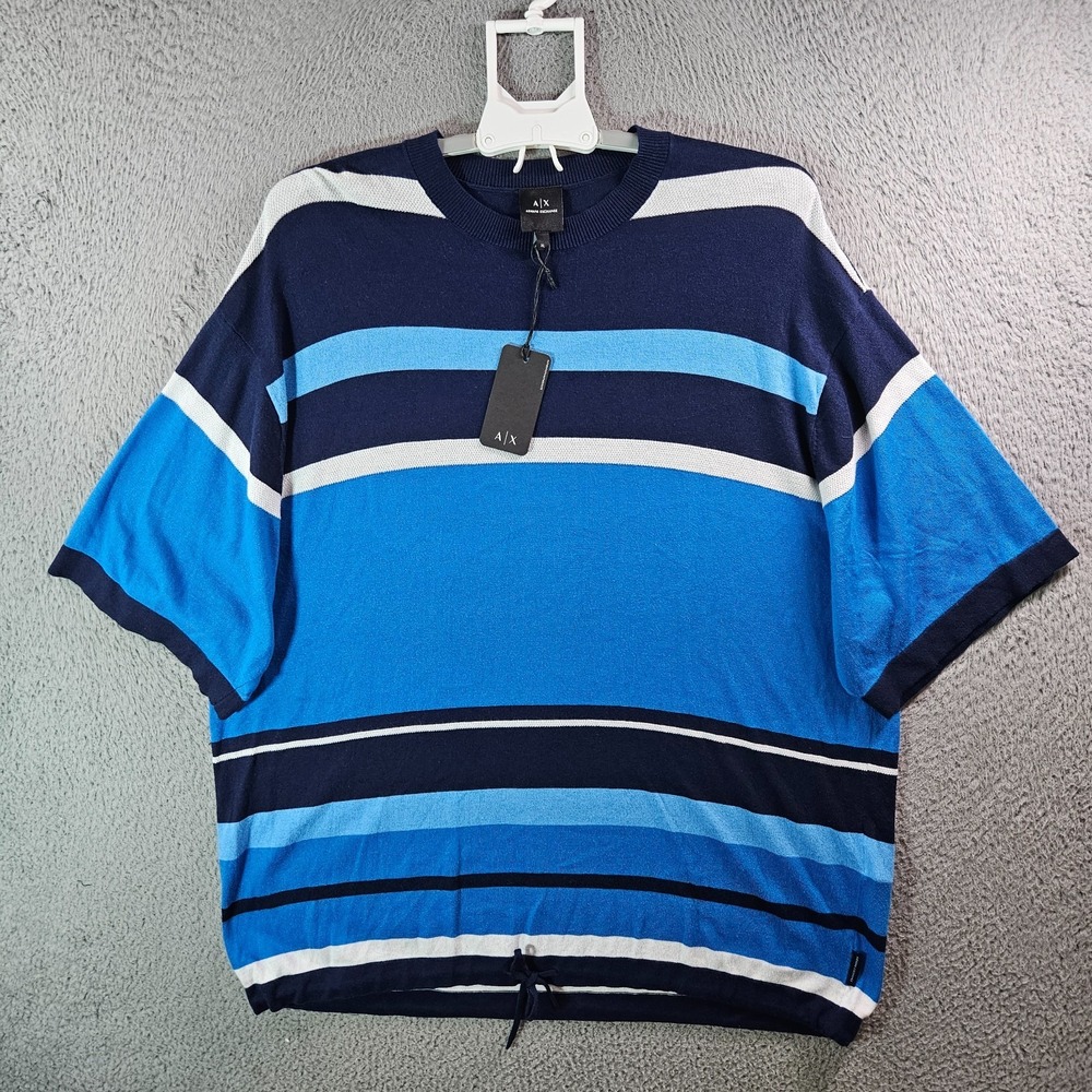 $100 NEW Armani Exchange T-Shirt Men XL Lightweight‎ Striped Cotton Silk Blend